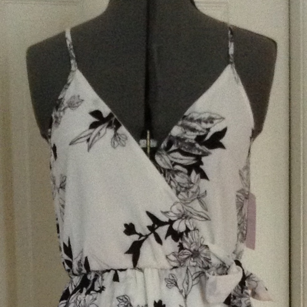 Dream of Me Black & Ivory Print Faux Wrap Dress